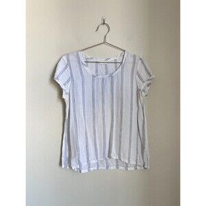 CP SHADES Elodie Stripe Linen Top in White/Blue Size SMALL